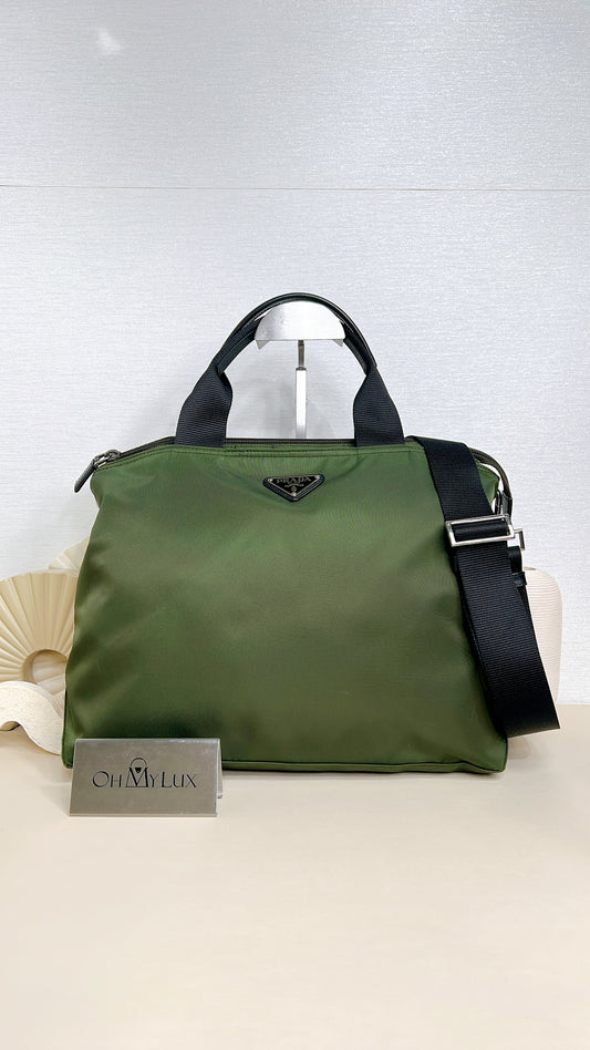 Prada Tessuto Nylon Tote Bag In Army Green