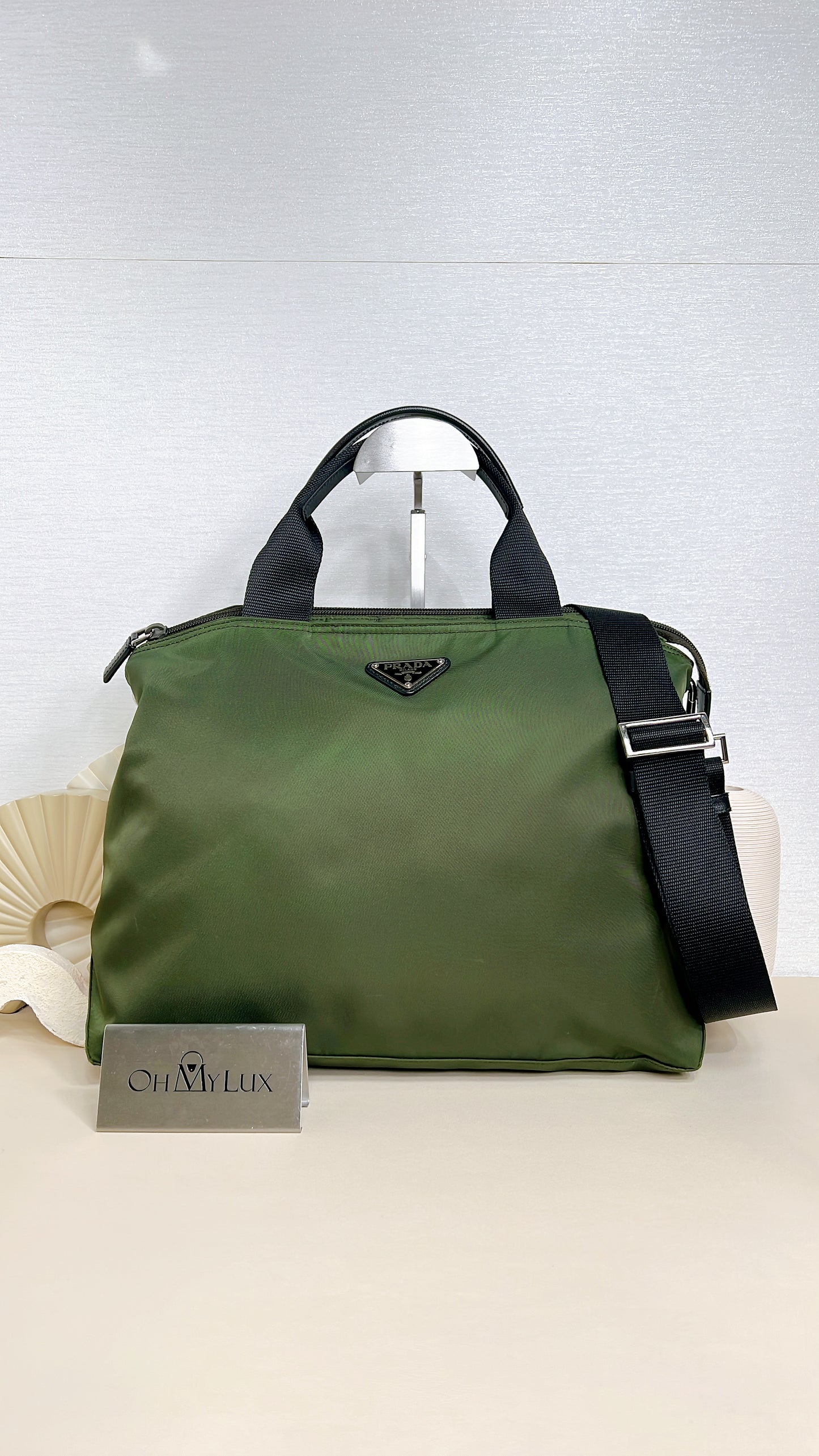 Prada Tessuto Nylon Tote Bag In Army Green