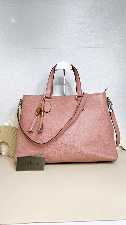 Gucci Bamboo Tassel Calfskin Top Handle Bag Soft Pink