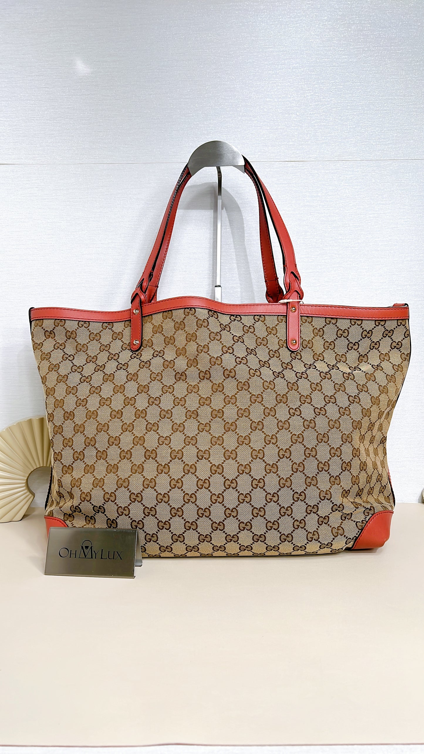 Gucci Canvas Large Tote Bag in Pink Leather