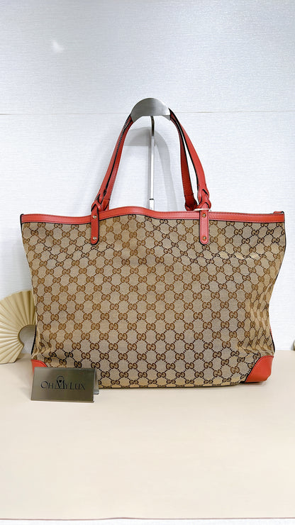 Gucci Canvas Large Tote Bag in Pink Leather