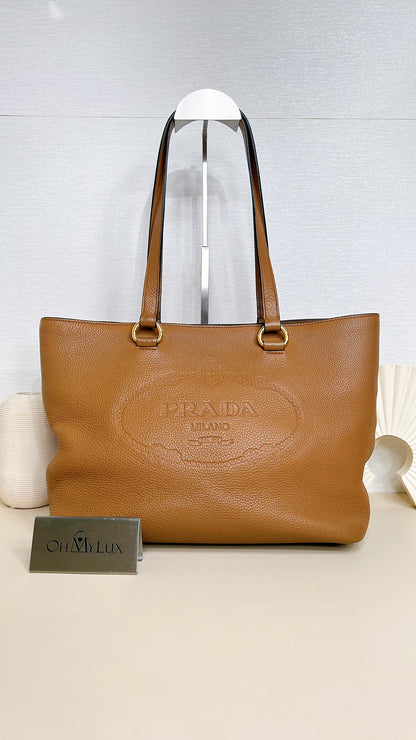 Prada Vitello Daino Tote in Brown Embossed leather