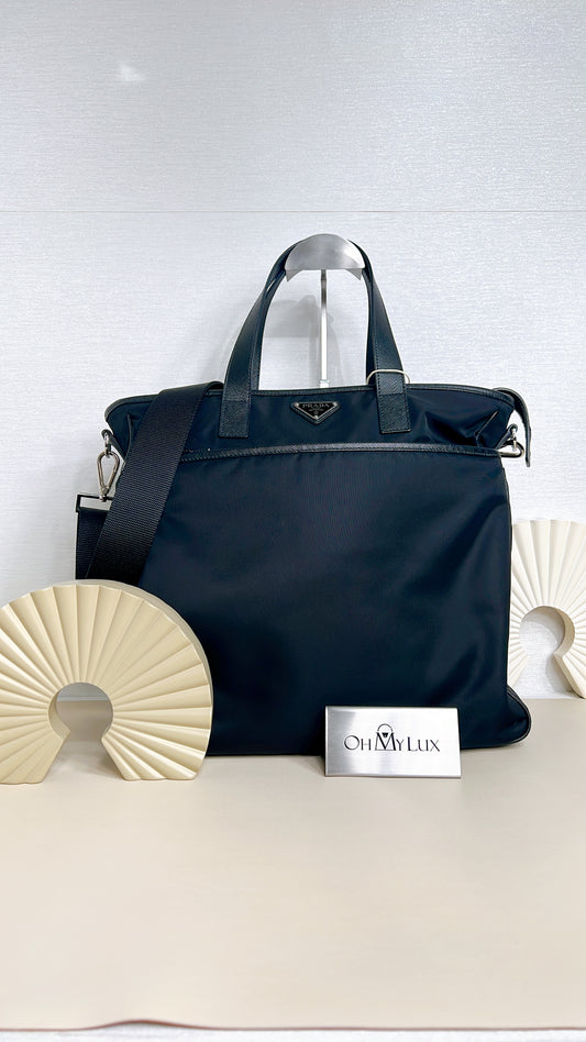 Prada Nero Saffiano Tessuto 2 Ways Tote