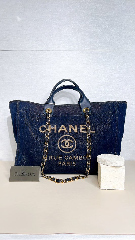 Chanel Deauville Medium in Navy Lurex Canvas