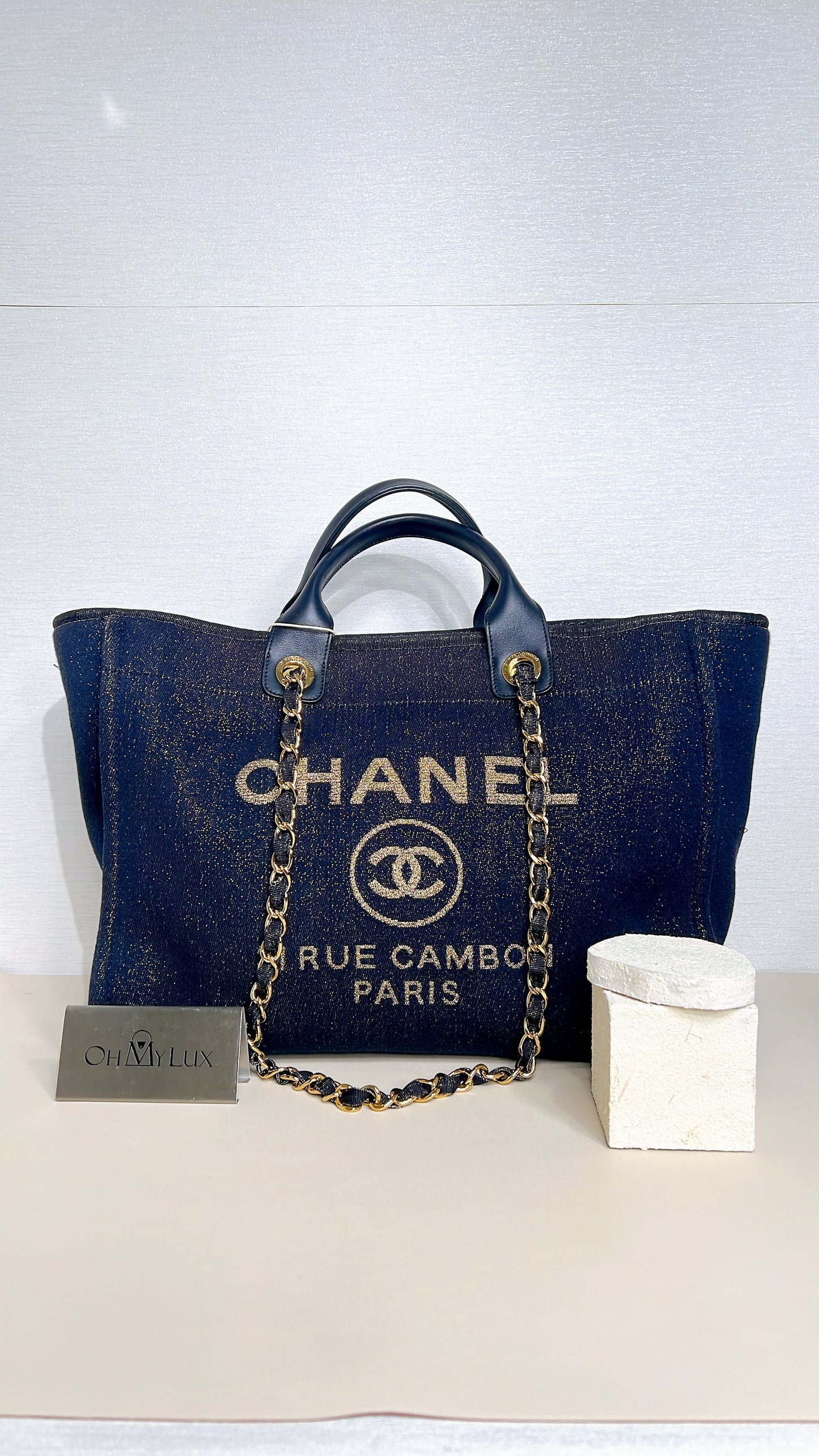 Chanel Deauville Medium in Navy Lurex Canvas