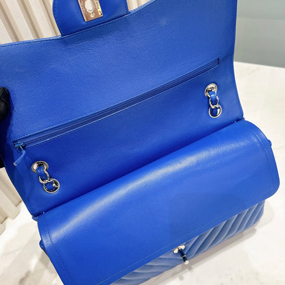 Chanel Jumbo In Blue Chevron Caviar SHW