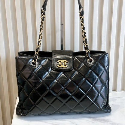 Chanel Coco Turn Lock Chain Tote in Black Aged Calfskin