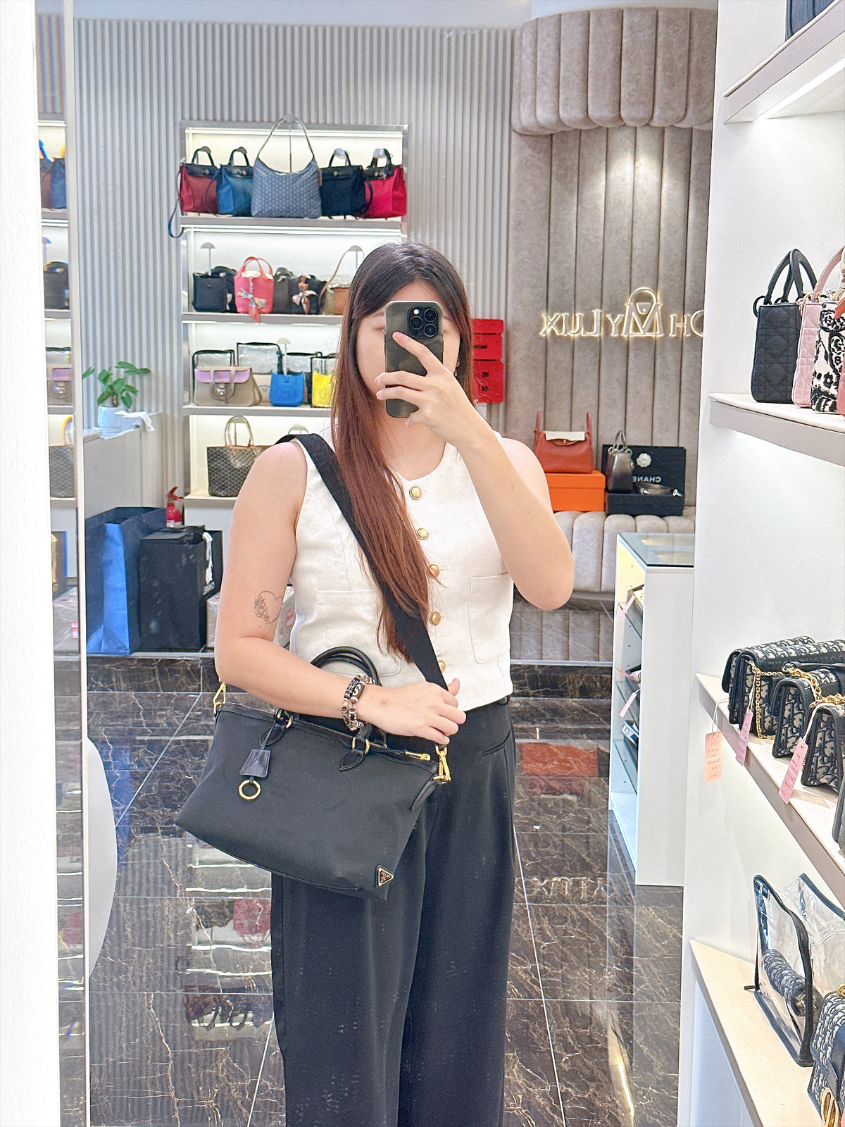 Prada Logo Jacquard Black Canvas Satchel Tote
