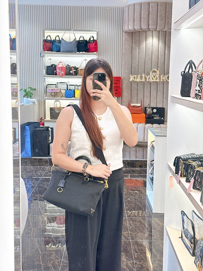 Prada Logo Jacquard Black Canvas Satchel Tote