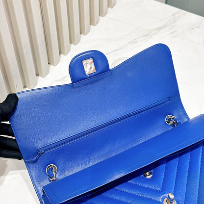 Chanel Jumbo In Blue Chevron Caviar SHW