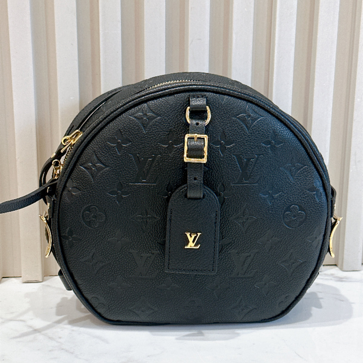 LV Boite Chapeau Souple MM in Black Empreinte