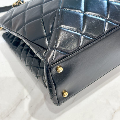 Chanel Coco Turn Lock Chain Tote in Black Aged Calfskin