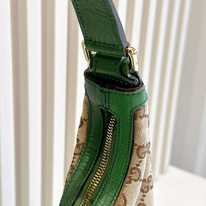 Gucci GG Canvas Green Web Horsebit Chain Large Hobo Bag