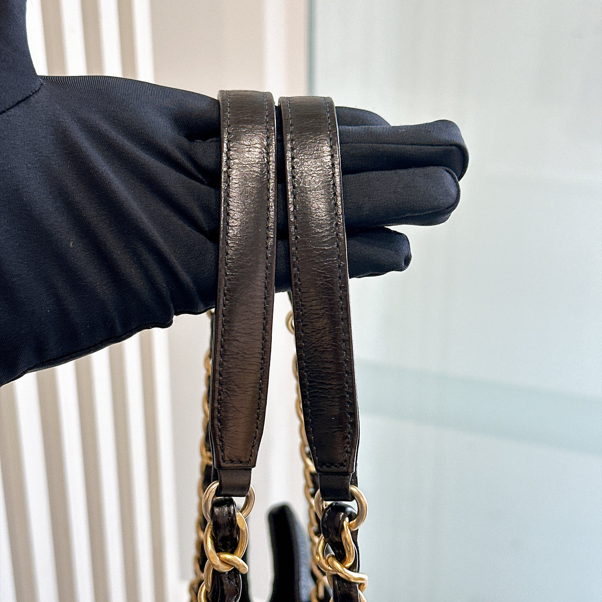 Chanel Coco Turn Lock Chain Tote in Black Aged Calfskin