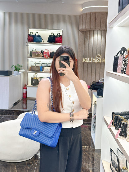 Chanel Jumbo In Blue Chevron Caviar SHW