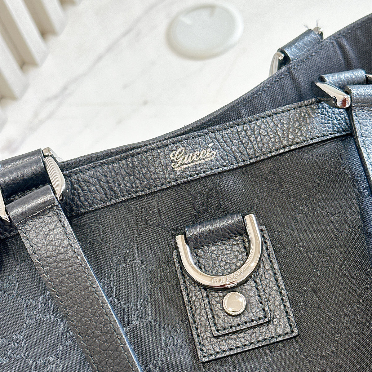 Gucci Black GG Canvas Abbey D-Ring Tote Bag