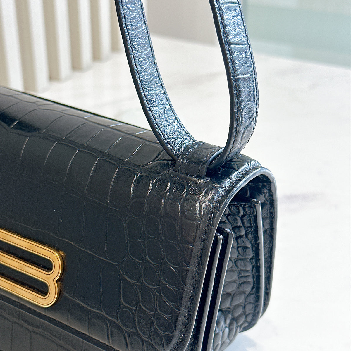 Balenciaga Gossip Small in Black Crocodile Embossed Calfskin