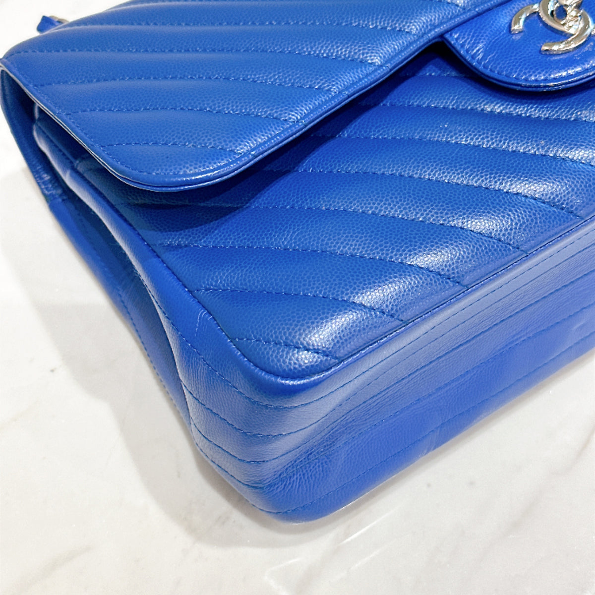 Chanel Jumbo In Blue Chevron Caviar SHW