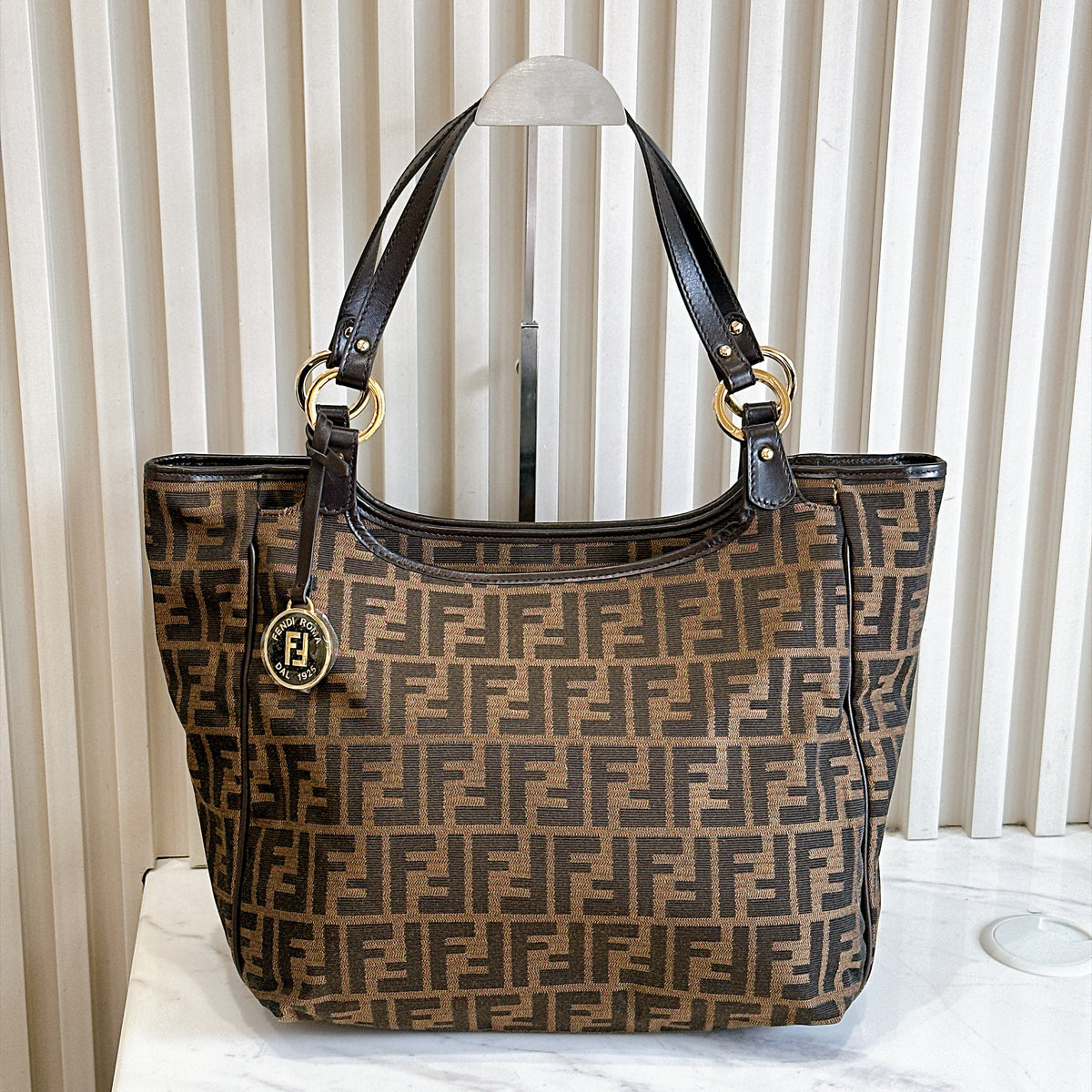 Fendi Zucca Print Canvas and Leather Tote / Chef Bag