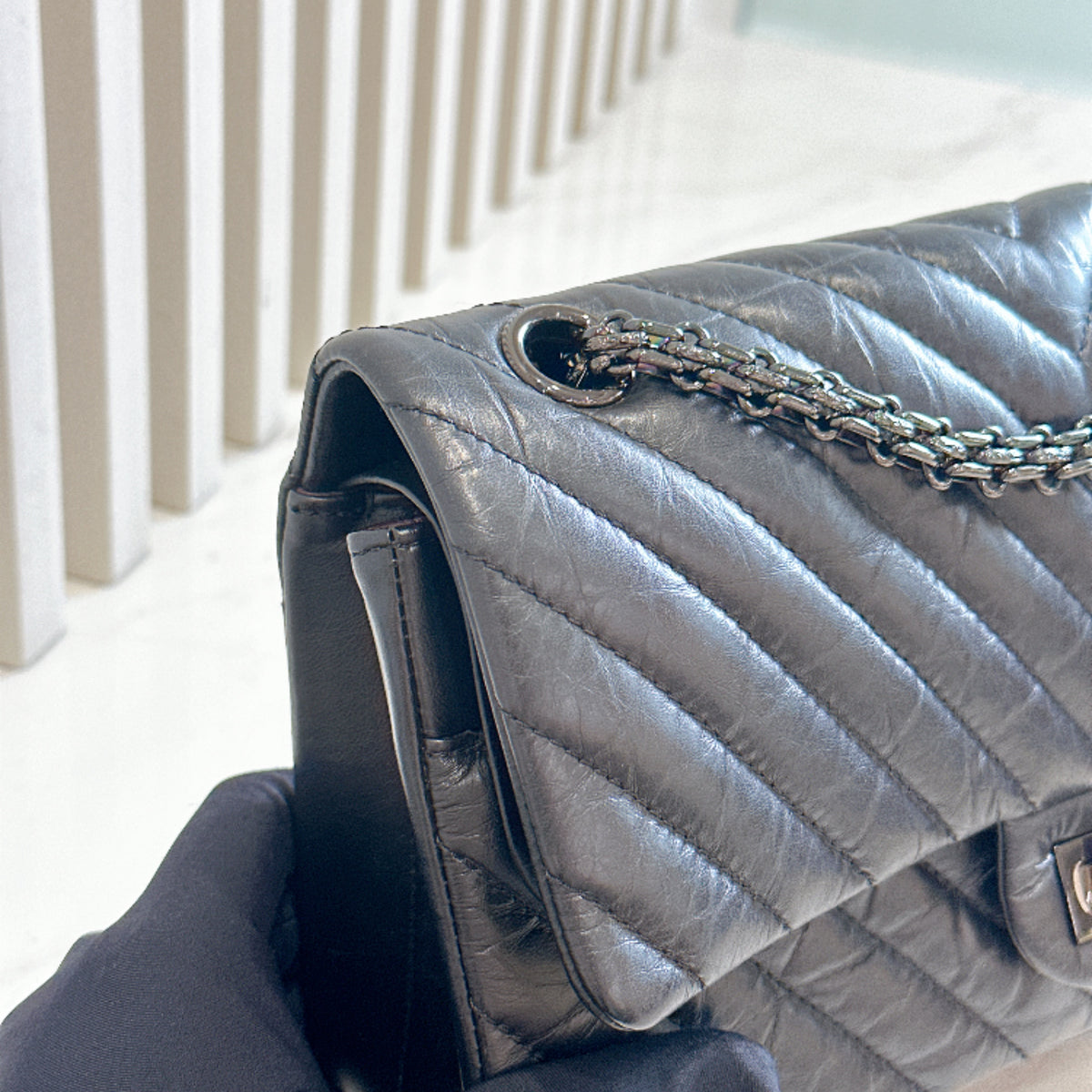 Chanel 2.55 So Black Small Reissue in Chevron