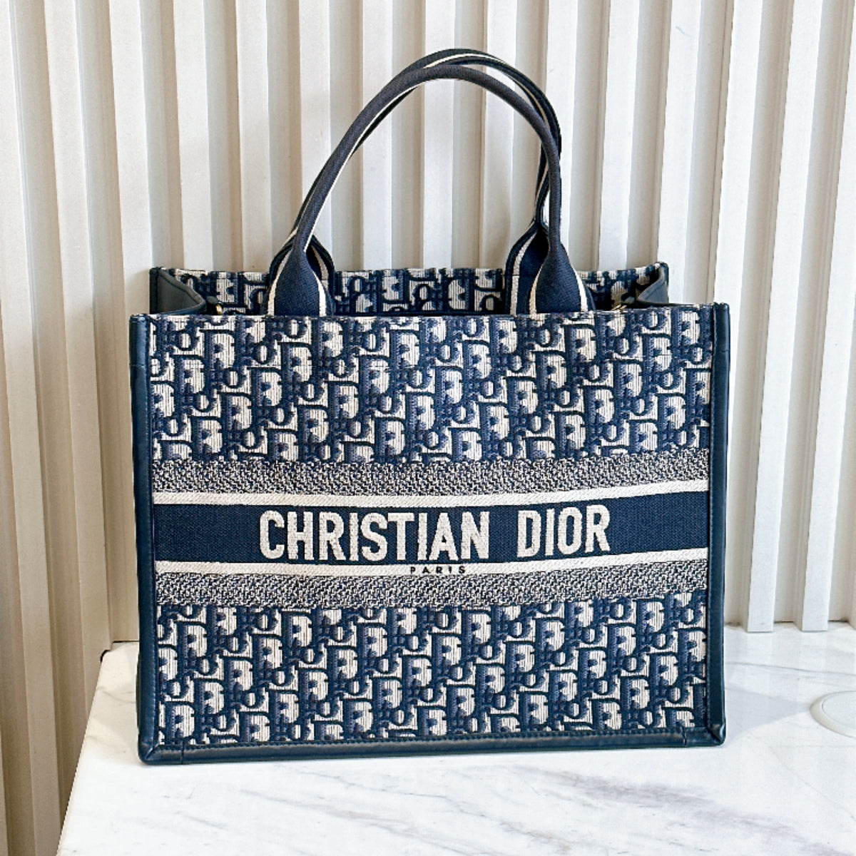 Dior Medium Book Tote In Blue Oblique and Calfskin