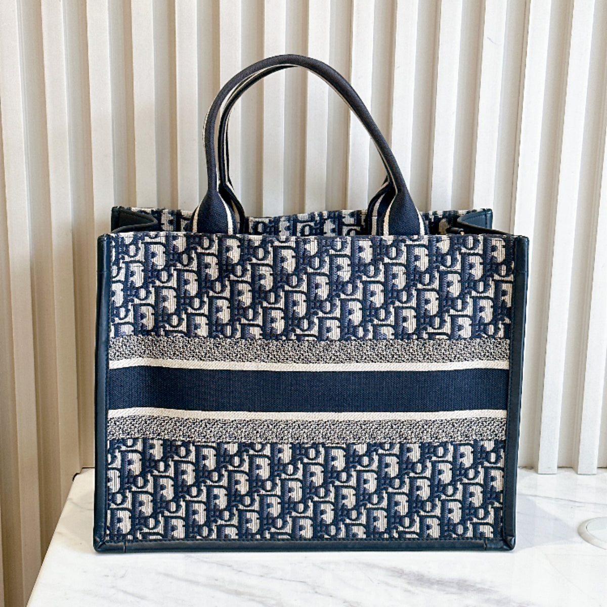 Dior Medium Book Tote In Blue Oblique and Calfskin