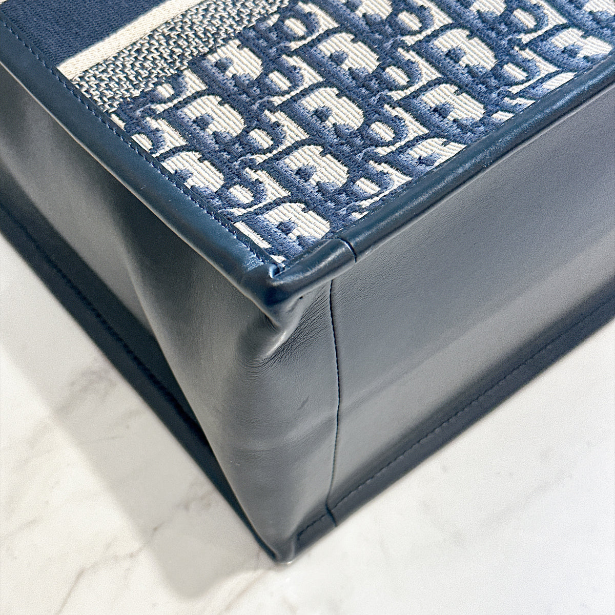 Dior Medium Book Tote In Blue Oblique and Calfskin