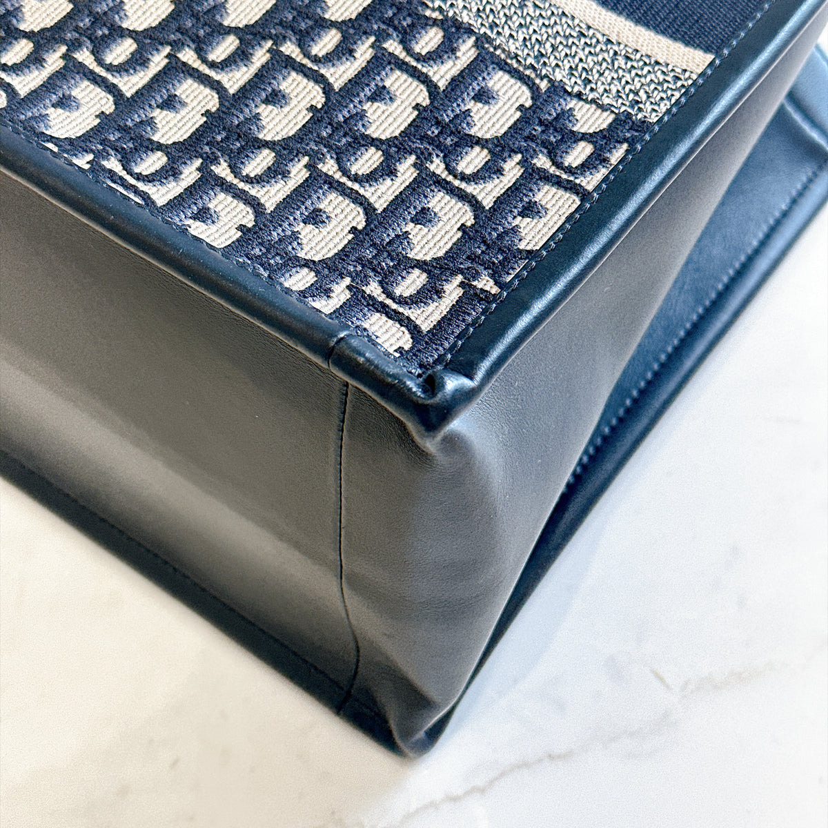 Dior Medium Book Tote In Blue Oblique and Calfskin