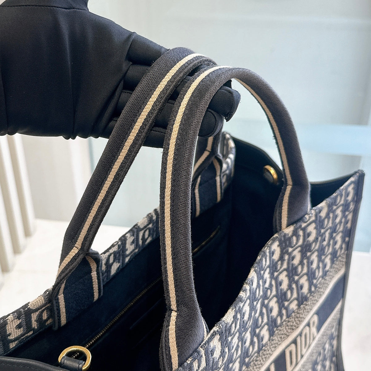 Dior Medium Book Tote In Blue Oblique and Calfskin