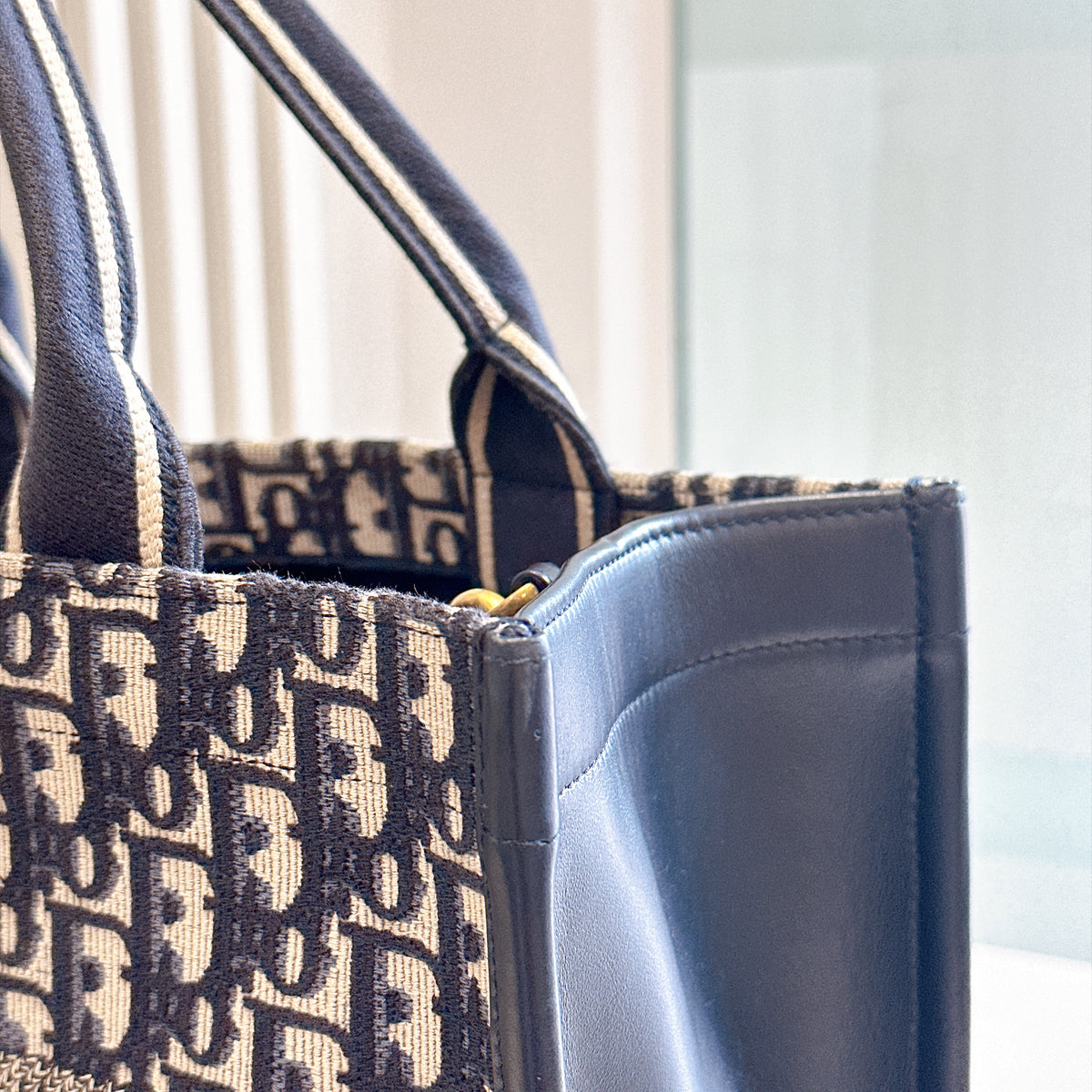 Dior Medium Book Tote In Blue Oblique and Calfskin