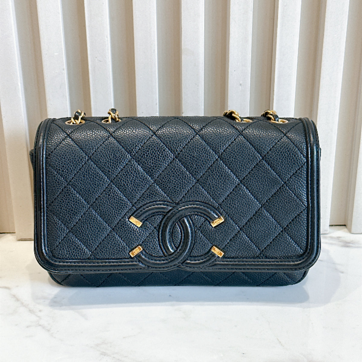 Chanel CC Filigree Black Flap Bag in Caviar GHW