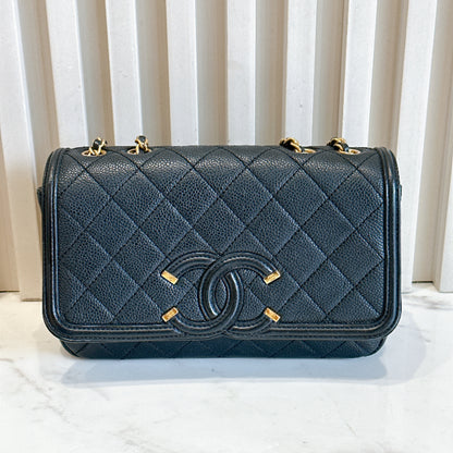Chanel CC Filigree Black Flap Bag in Caviar GHW