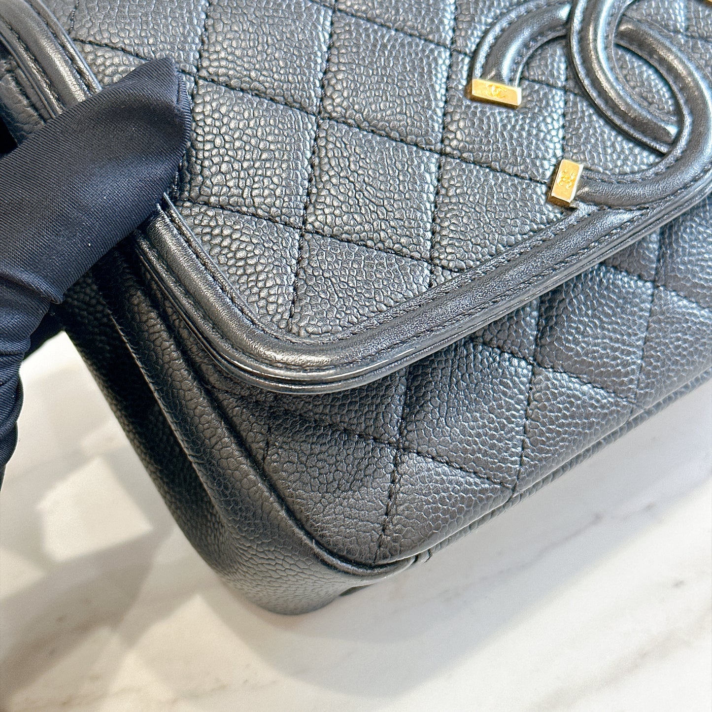 Chanel CC Filigree Black Flap Bag in Caviar GHW