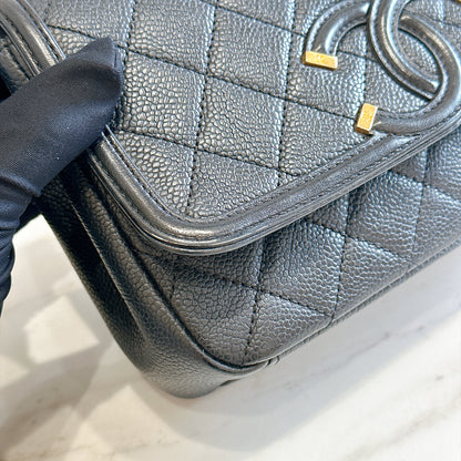 Chanel CC Filigree Black Flap Bag in Caviar GHW