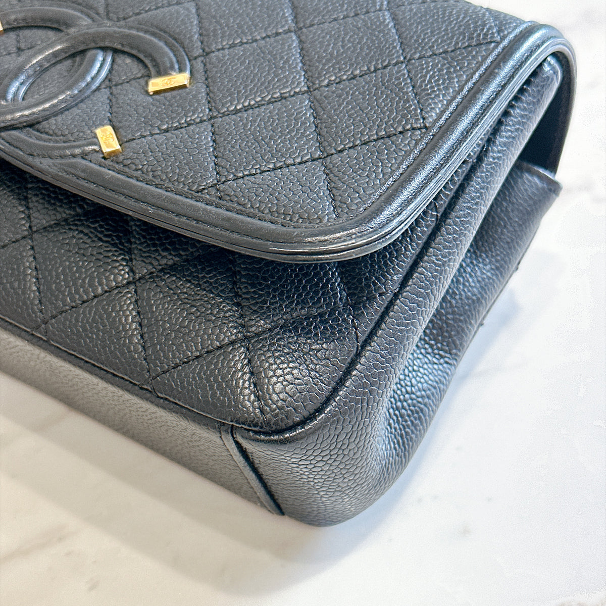 Chanel CC Filigree Black Flap Bag in Caviar GHW
