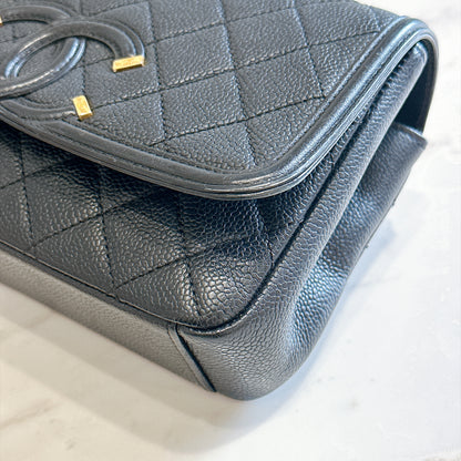 Chanel CC Filigree Black Flap Bag in Caviar GHW