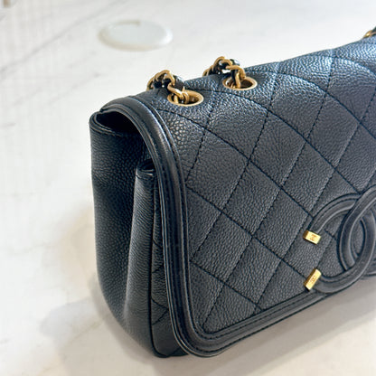 Chanel CC Filigree Black Flap Bag in Caviar GHW