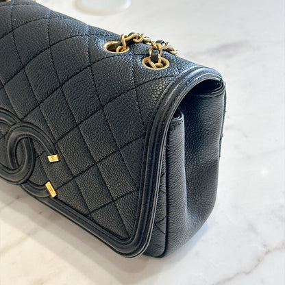 Chanel CC Filigree Black Flap Bag in Caviar GHW