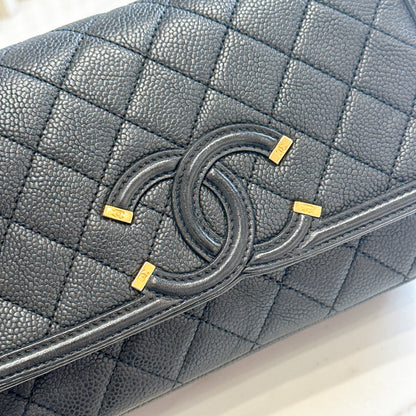 Chanel CC Filigree Black Flap Bag in Caviar GHW