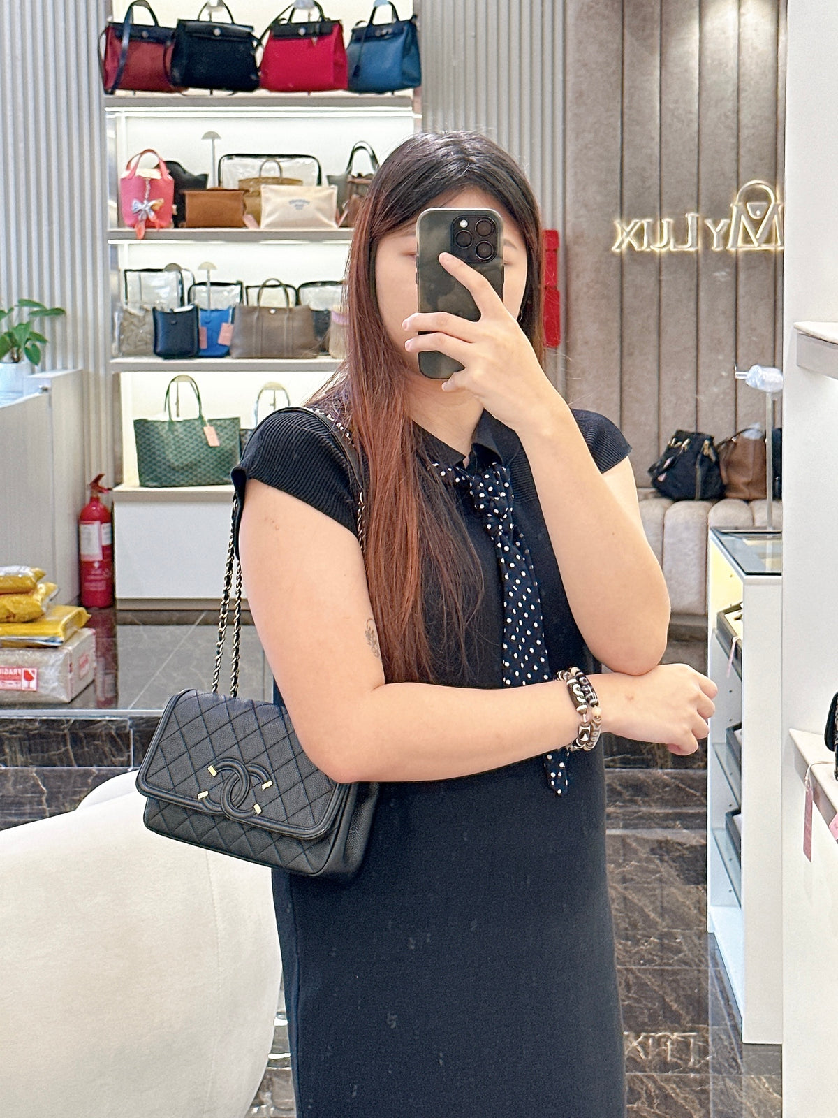 Chanel CC Filigree Black Flap Bag in Caviar GHW