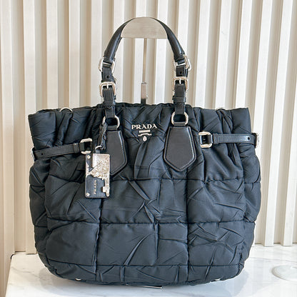 Prada Crispy Nylon Metal Shopping Tote In Black