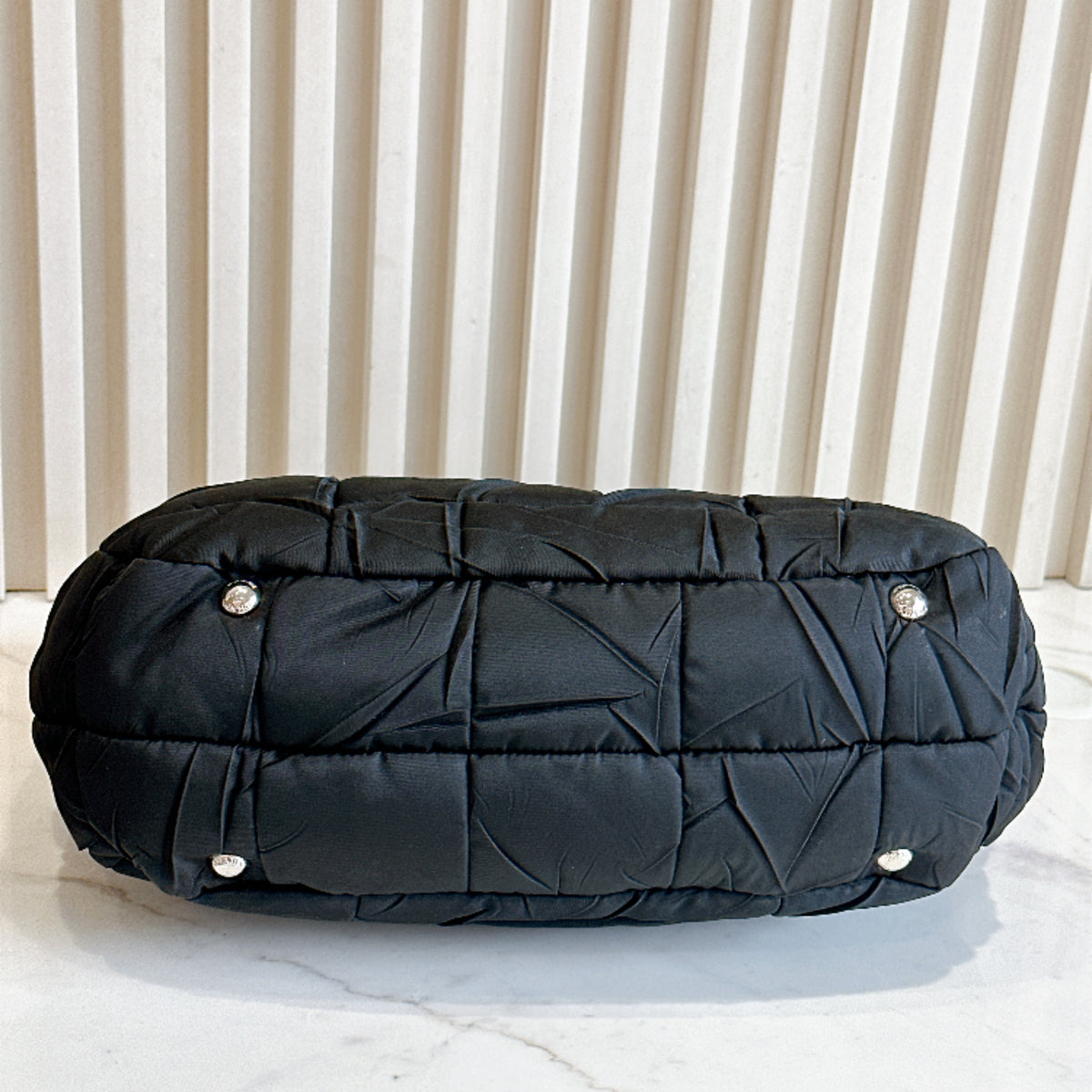 Prada Crispy Nylon Metal Shopping Tote In Black