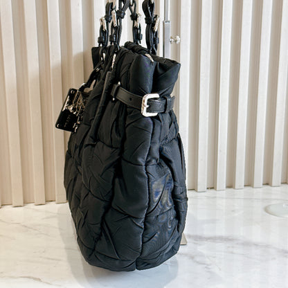 Prada Crispy Nylon Metal Shopping Tote In Black