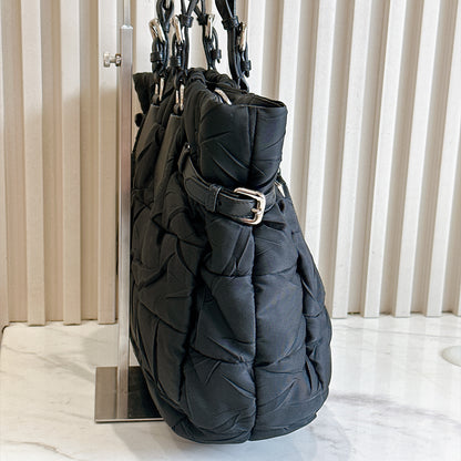 Prada Crispy Nylon Metal Shopping Tote In Black