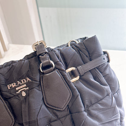 Prada Crispy Nylon Metal Shopping Tote In Black