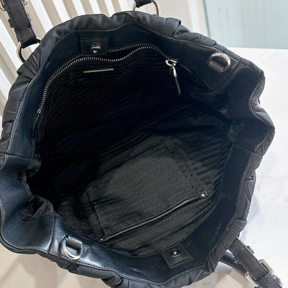 Prada Crispy Nylon Metal Shopping Tote In Black