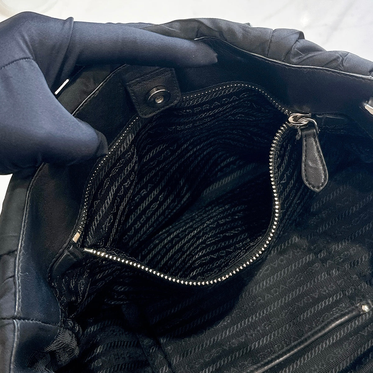 Prada Crispy Nylon Metal Shopping Tote In Black