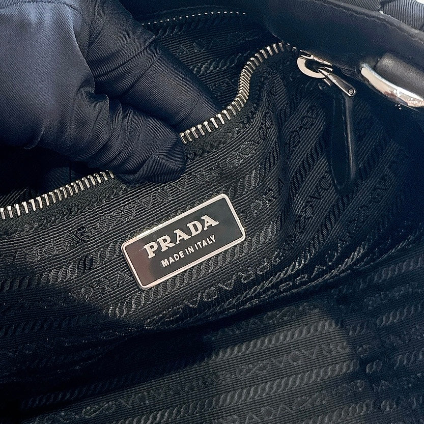 Prada Crispy Nylon Metal Shopping Tote In Black