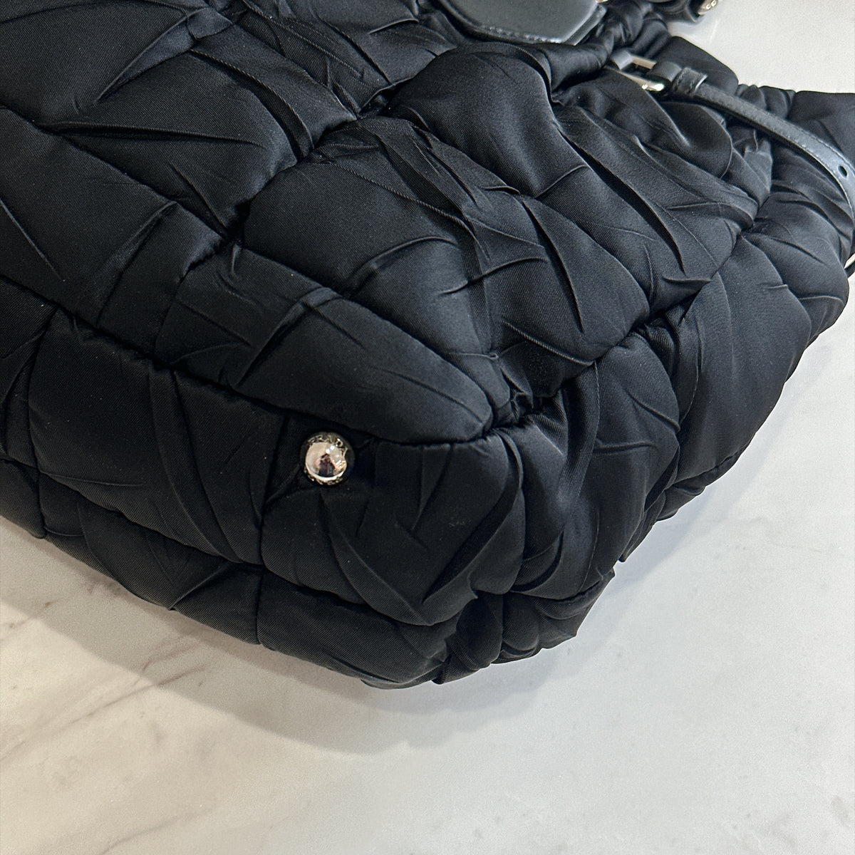 Prada Crispy Nylon Metal Shopping Tote In Black