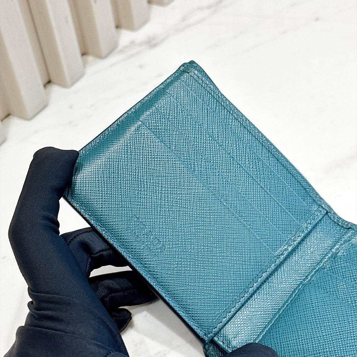 Prada Saffiano Leather Wallet in Baltico